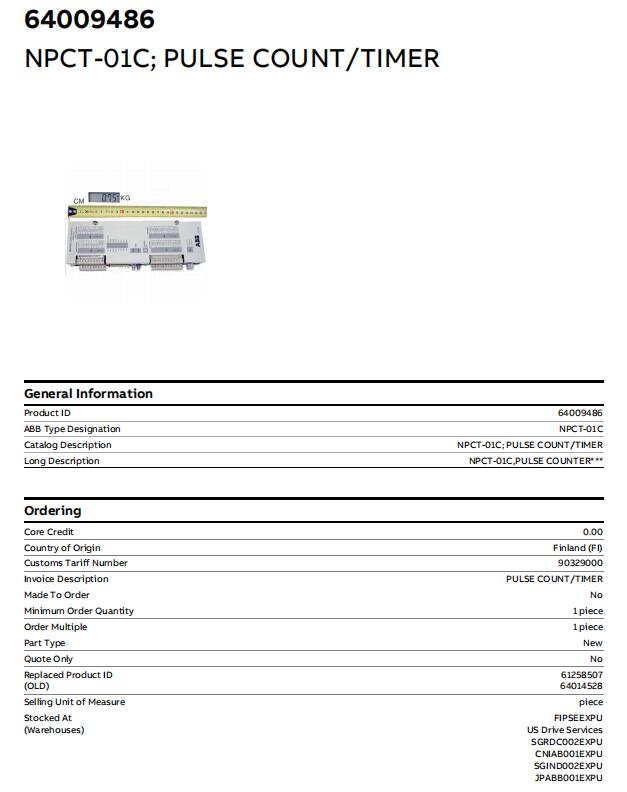 NPCT-01C   64009486D  ABB  Pulse Count/Timer 0